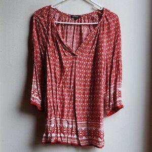 Soiree Red/White V-Neck Bohemian Style Blouse Size Small
